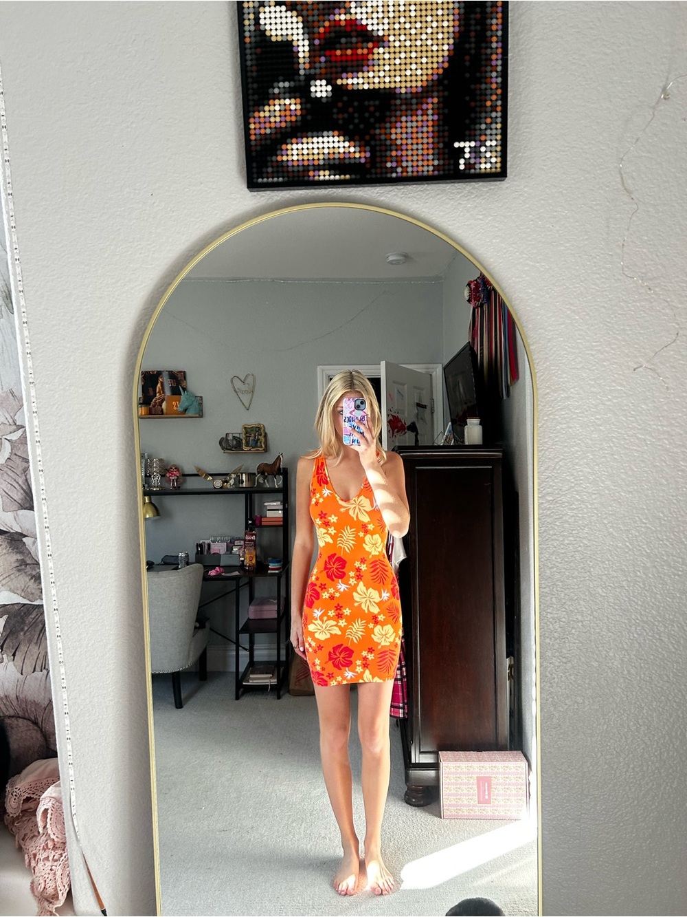 wild fable Orange Red Floral Tank Mini Dress